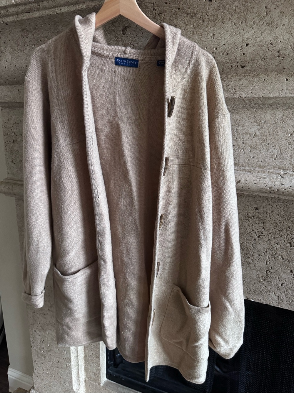 Karen Scott Men's Hooded Button-Front Cardigan - Light Beige